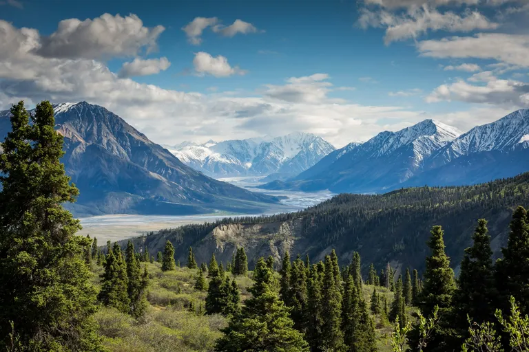 A sweeping mountain landscape